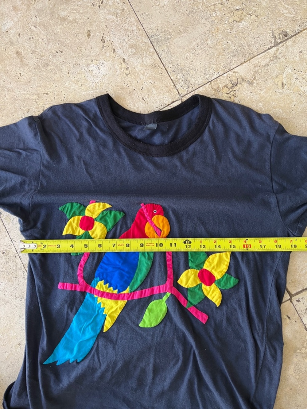 Vintage Black Parrot Mola Embroidery Tee Shirt S - Picture 10 of 10